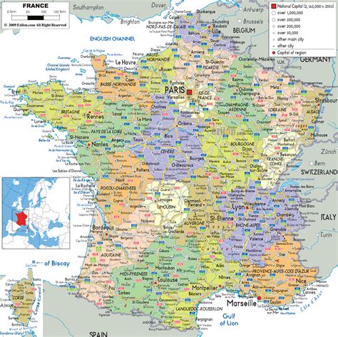 Detailed Political Map of France - Ezilon Maps