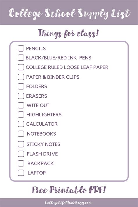 College Supply List for Freshman Year (FREE PDF Checklist) | College ...