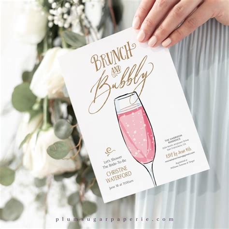 Brunch And Bubbly Bridal Shower Invitation Printable, Champagne Wedding ...