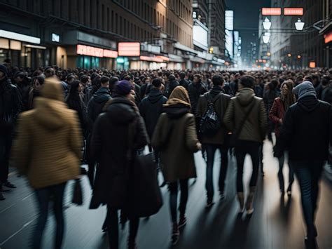 Premium AI Image | Crowd of people walking in the street in the night ...