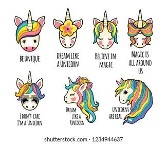 Unicorn Face Set Quotes Born Be Stock Vector (Royalty Free) 1234944637 | Shutterstock