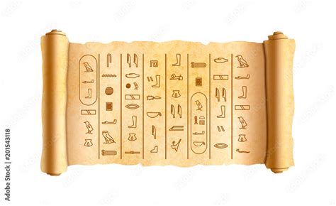 Old textured wide papyrus scroll with ancient egypt hieroglyphics on white Stock Vector | Adobe ...