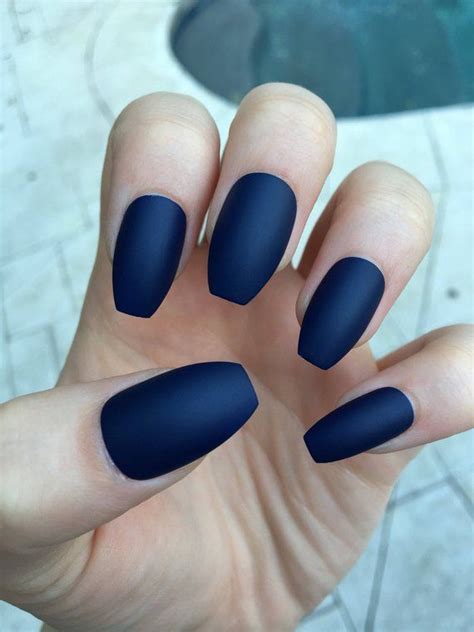 Matte nails stiletto nails navy blue fake nails | Etsy | Blue matte ...