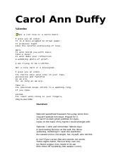 carol ann duffy poems.doc - Carol Ann Duffy Valentine Not a red rose or a satin heart. I give ...