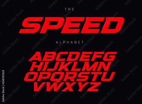 Speed letters set. Red race font. Italic bold racing style vector latin alphabet. Fonts for ...