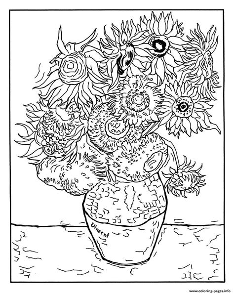 Adult Vincent Van Gogh 12 Tournesols Dans Un Vase Coloring Pages Printable