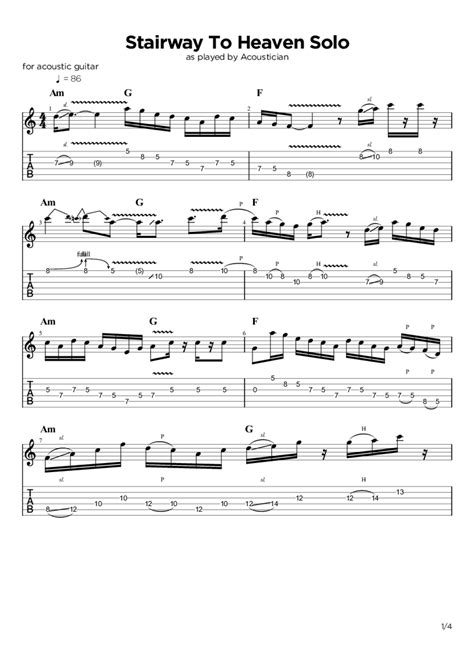 Stairway To Heaven Solo - Led Zeppelin - Acoustic Guitar Cover Tab - Acoustician