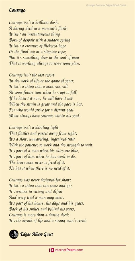 Courage isn't a brilliant dash, A daring deed in a moment's flash; It isn't an instanta ...