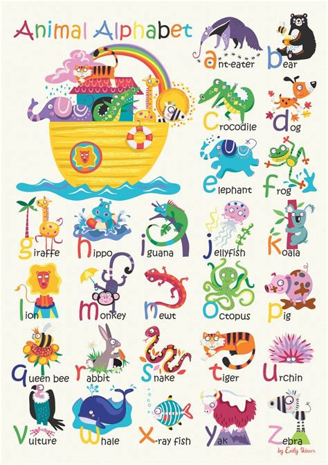 an animal alphabet poster with animals and letters