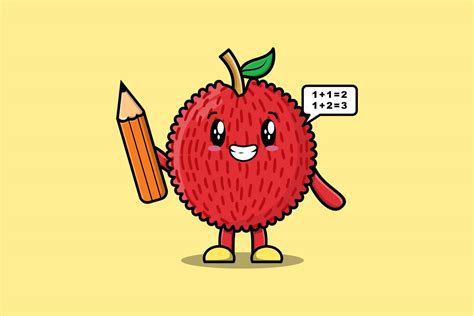 Lychee cute cartoon clever student with pencil 15239233 Vector Art at ...