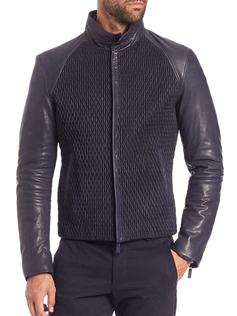 Lyst - Giorgio Armani Plisse Leather Moto Jacket in Black for Men