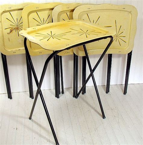 Vintage Metal Tray Tables Set of 5 - Retro Atomic Black & Yellow Stars ...