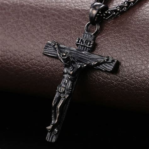 Black Jesus INRI Cross Crucifix Pendant Necklace for Men | Classy Men Collection