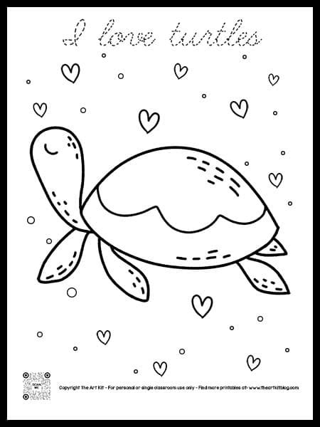 I Love Turtles Cursive Coloring Page | Free Homeschool Deals