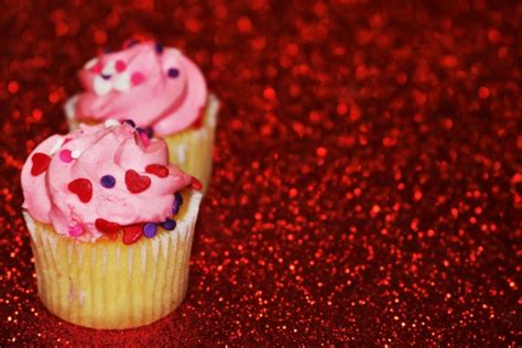 Cupcakes On Red Glitter Background Free Stock Photo - Public Domain ...