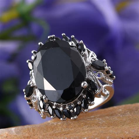 Thai Black Spinel (Ovl 13.90 Ct) Ring in Platinum Overlay Sterling Silver Nickel Free (Size 6 ...