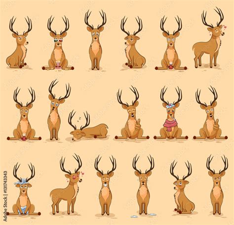 Illustrations isolated emoji character cartoon deer stickers emoticons ...