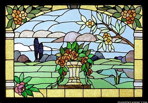 "Floral Landscape Window" Stained Glass Window