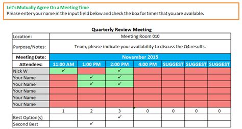 Excel Spreadsheets Help: Schedule Meeting Time Template