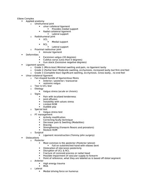 Elbow Complex - Elbow Complex Applied anatomy o Ulnohumeral joint ulnar ...