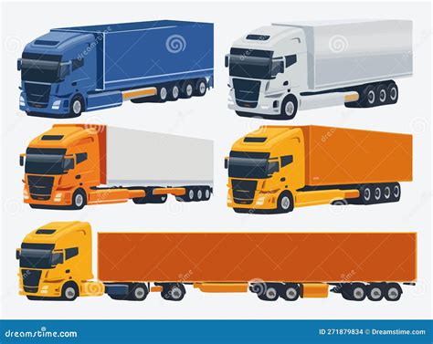 Different Types of Semi Trucks with Trailers, Isolated on a White ...