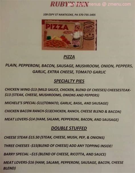 Menu at Ruby's Inn pub & bar, Nanticoke