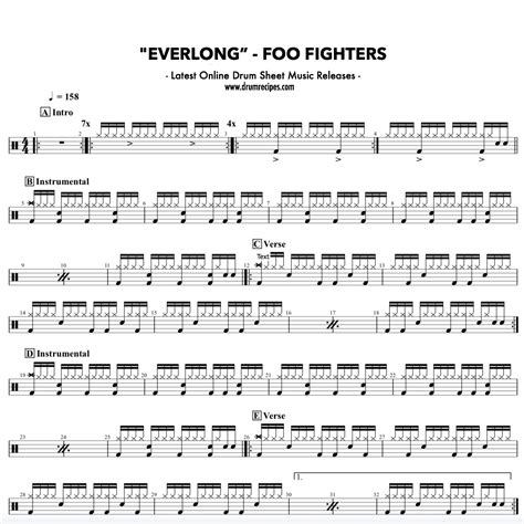 Foo Fighters - Everlong - Drum Sheet Music - DrumRecipes.com