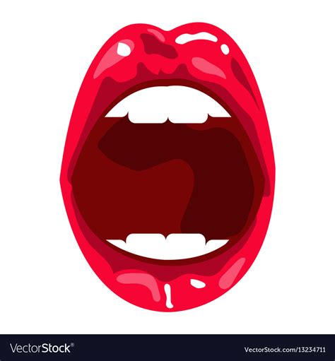 Red open mouth with white teeth female lips Vector Image