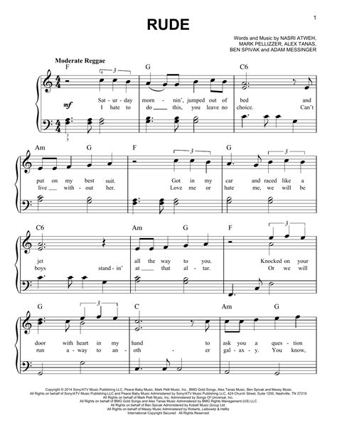 Rude by MAGIC! Sheet Music for Easy Piano at Sheet Music Direct