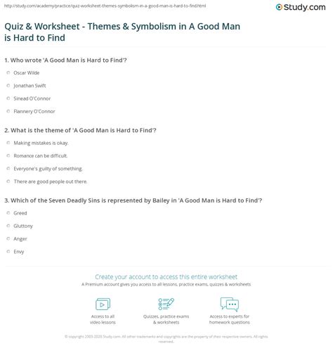 Quiz & Worksheet - Themes & Symbolism in A Good Man is Hard to Find | Study.com