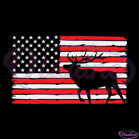 Patriotic Elk Hunting SVG PNG Digital File, American Flag