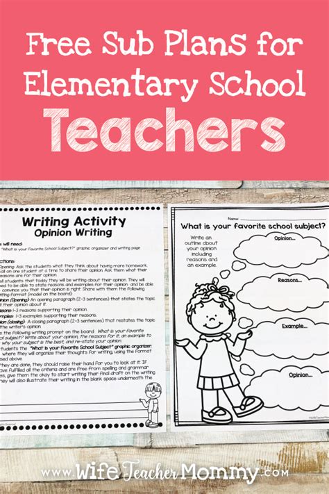 Free Sub Plans for Elementary School Teachers - Wife Teacher Mommy | Elementary lesson plans ...