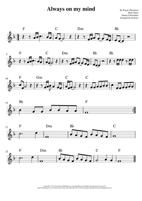 Always On My Mind (arr. Lkmusic) Sheet Music | Elvis Presley | Clarinet and Piano