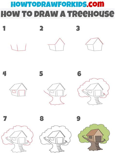 how to draw a treehouse step by step | House drawing for kids, Tree ...