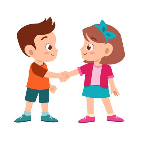 Children Shaking Hands Cartoon