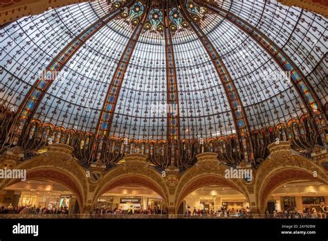 Interior view of the Galeries Lafayette Haussmann, a Parisian shopping ...