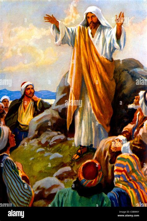 The Sermon On The Mount Bible Story Painting By Henry Coller Stock ...