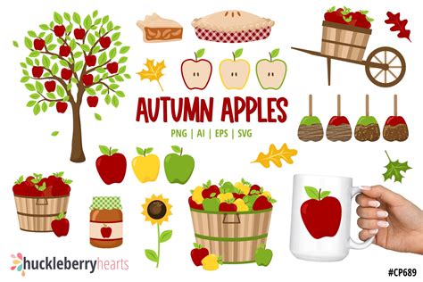 Autumn Apples Clipart - Huckleberry Hearts