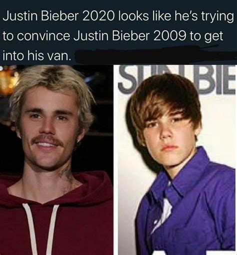 Justin Bieber 2020 looks like he's trying to convince Justin Bieber 2009 to get into his van ...