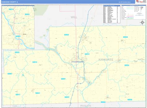 Kankakee County, IL Wall Map Basic Style by MarketMAPS