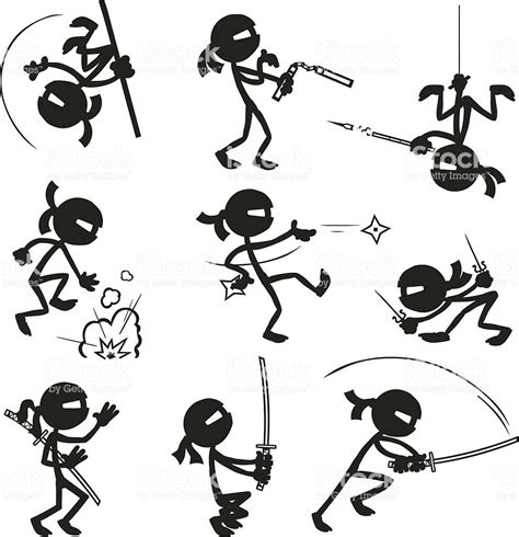 Stickfigure Ninjas in various poses. | Stick figures, Stick figure drawing, Free vector art