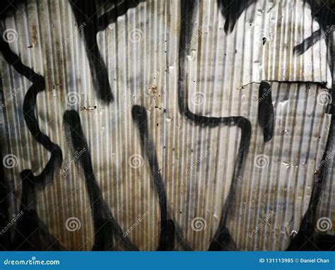 Graffiti on Corrugated Metal Stock Image - Image of city, hood: 131113985