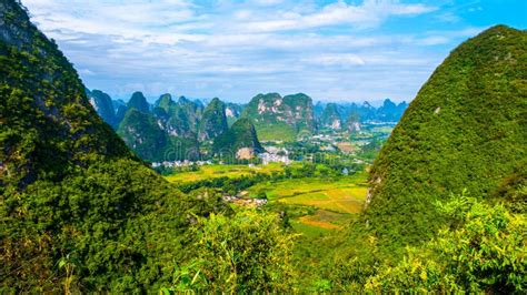 Panoramic View of Landscape with Karst Peaks Around Yangshuo County and ...