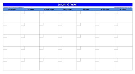 Large Empty Monthly Calendar Monday Start - Template Calendar Design