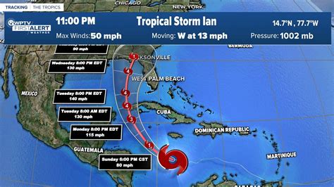 Tropical Storm Ian's winds increase to 50 mph