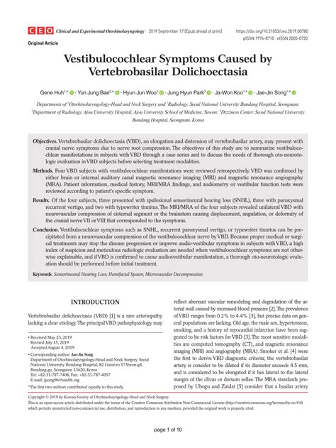 (PDF) Vestibulocochlear Symptoms Caused by Vertebrobasilar Dolichoectasia