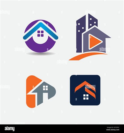 4 kind of Graphic element property real estate realty agent logo vector illustrations Stock ...