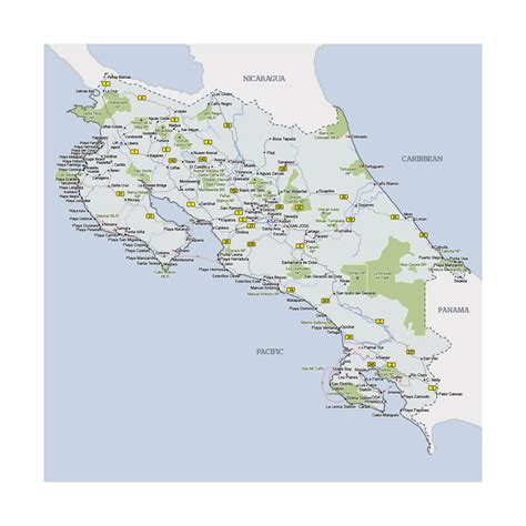 Detailed map of Costa Rica with cities, national parks and other marks | Costa Rica | North ...