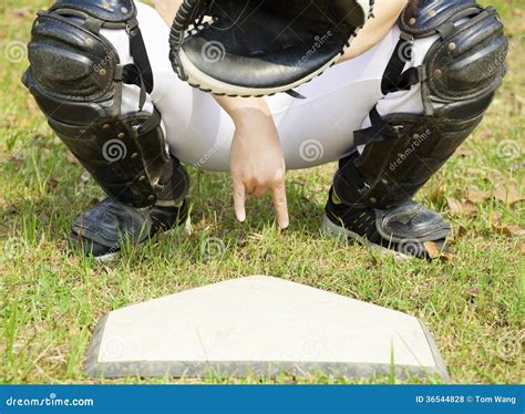 Baseball Catcher Showing Gesture For Secret Sign Royalty Free Stock ...