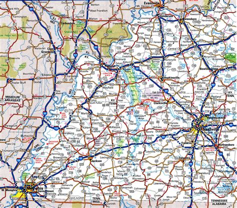 Road map of Kentucky with distances between cities highway freeway free